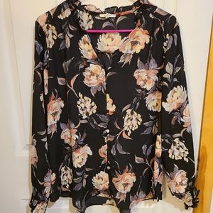 Womans black floral dress shirt